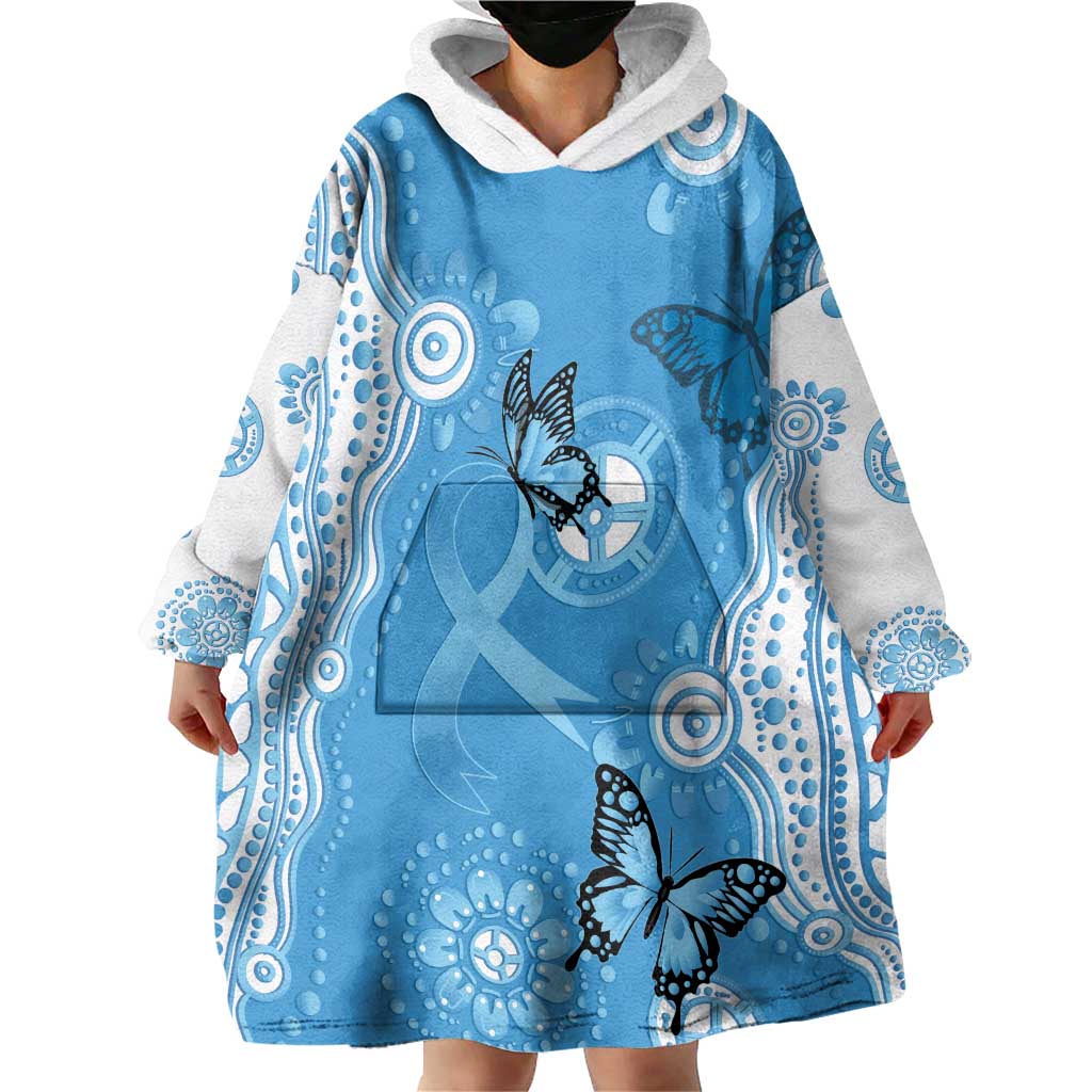 World Diabetes Day Australia Wearable Blanket Hoodie Blue Ribbon Butterfly Aboriginal Art - Aussie Hoodie