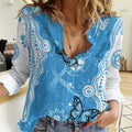 World Diabetes Day Australia Women Casual Shirt Blue Ribbon Butterfly Aboriginal Art - Aussie Hoodie