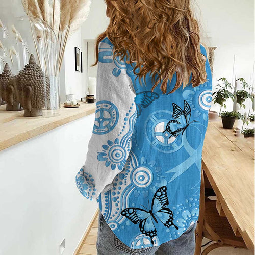 World Diabetes Day Australia Women Casual Shirt Blue Ribbon Butterfly Aboriginal Art - Aussie Hoodie