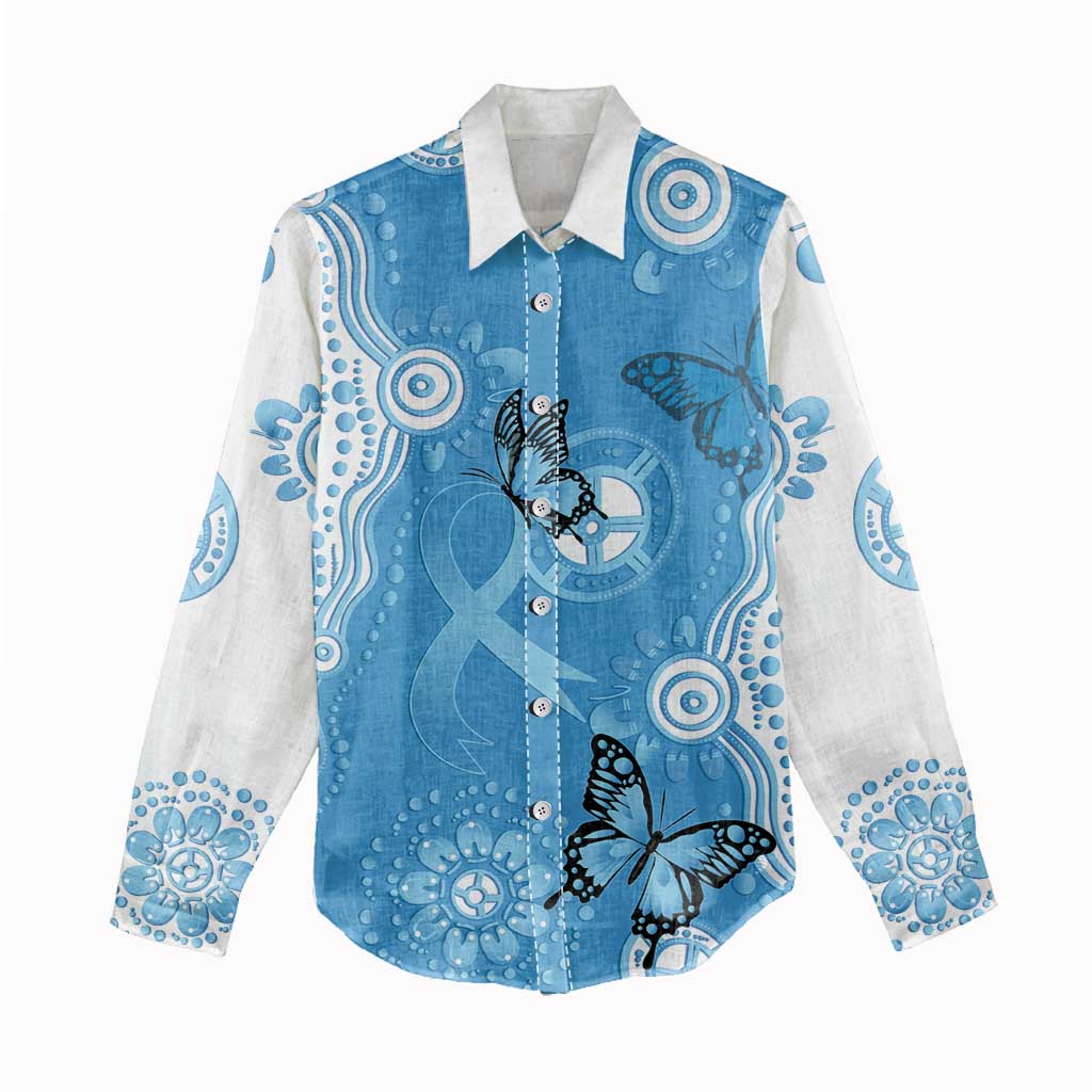World Diabetes Day Australia Women Casual Shirt Blue Ribbon Butterfly Aboriginal Art - Aussie Hoodie