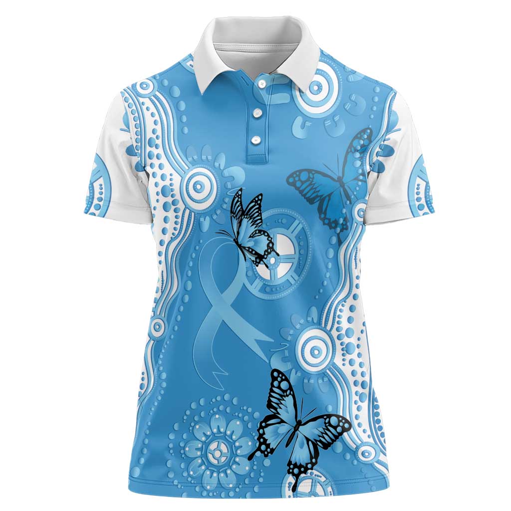 World Diabetes Day Australia Women Polo Shirt Blue Ribbon Butterfly Aboriginal Art - Aussie Hoodie
