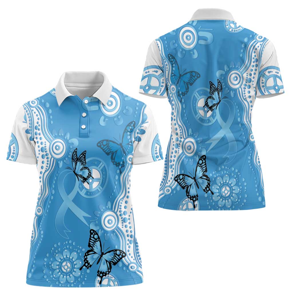 World Diabetes Day Australia Women Polo Shirt Blue Ribbon Butterfly Aboriginal Art - Aussie Hoodie