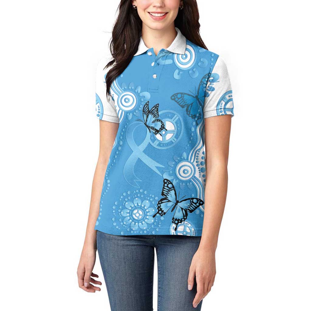 World Diabetes Day Australia Women Polo Shirt Blue Ribbon Butterfly Aboriginal Art - Aussie Hoodie