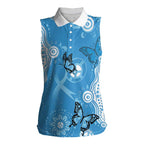 World Diabetes Day Australia Women Sleeveless Polo Shirt Blue Ribbon Butterfly Aboriginal Art - Aussie Hoodie