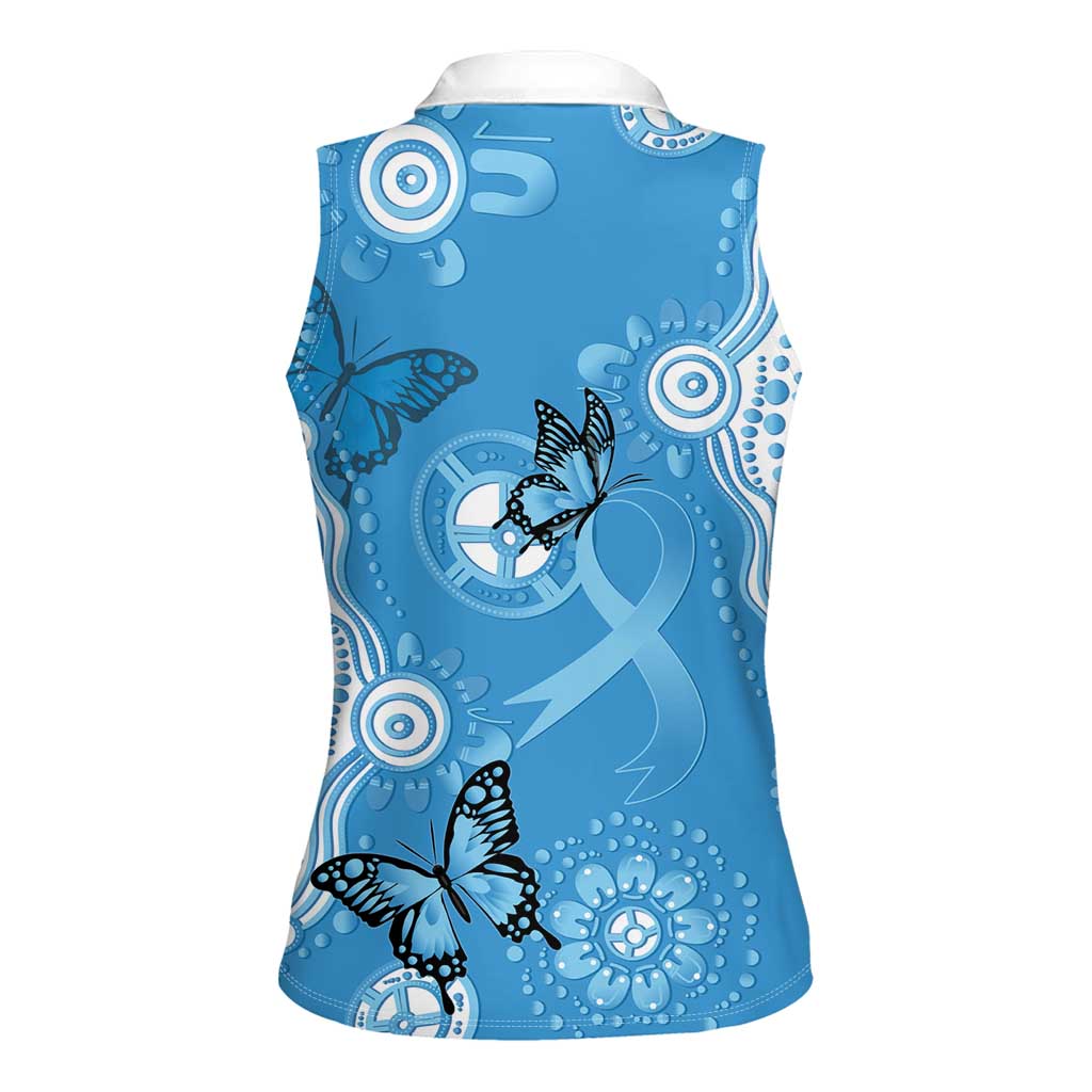 World Diabetes Day Australia Women Sleeveless Polo Shirt Blue Ribbon Butterfly Aboriginal Art - Aussie Hoodie