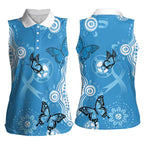 World Diabetes Day Australia Women Sleeveless Polo Shirt Blue Ribbon Butterfly Aboriginal Art - Aussie Hoodie