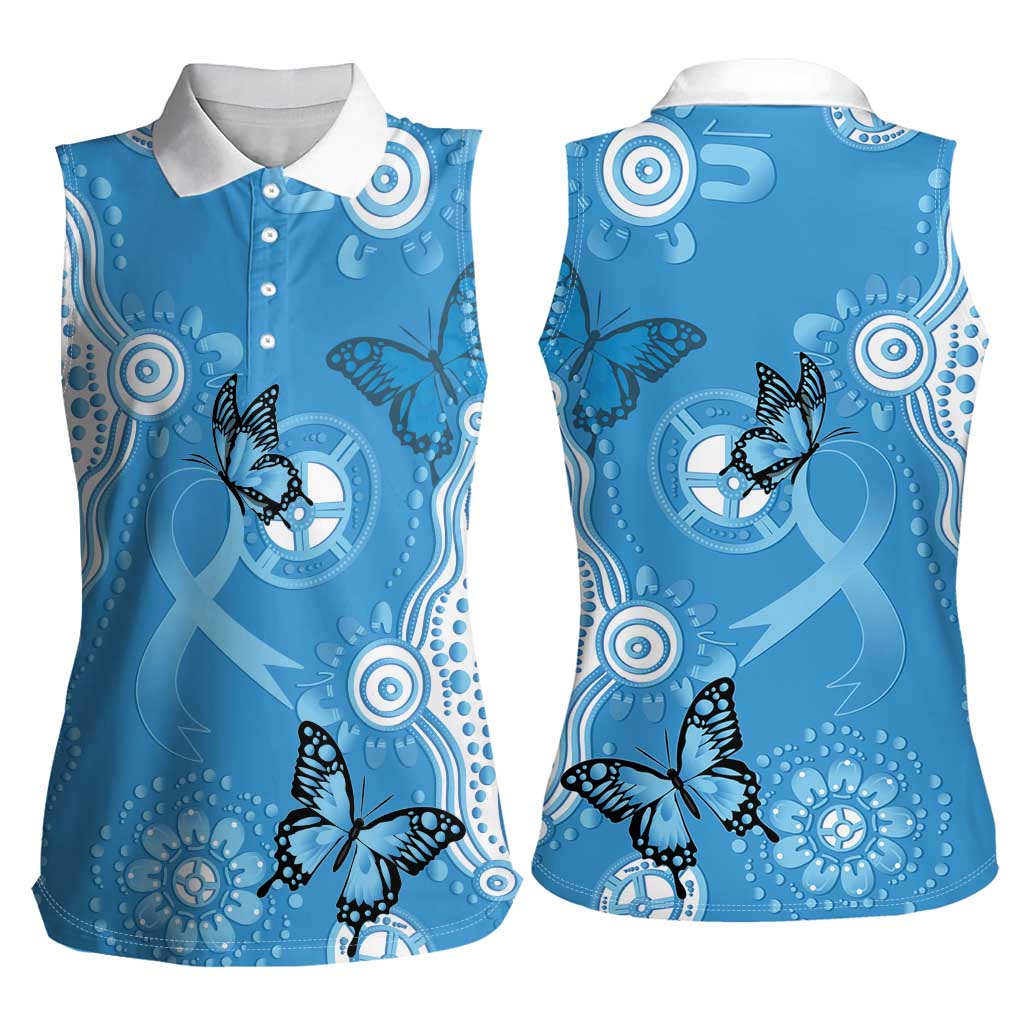 World Diabetes Day Australia Women Sleeveless Polo Shirt Blue Ribbon Butterfly Aboriginal Art - Aussie Hoodie