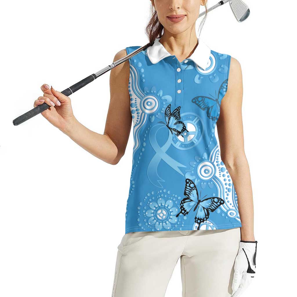 World Diabetes Day Australia Women Sleeveless Polo Shirt Blue Ribbon Butterfly Aboriginal Art - Aussie Hoodie