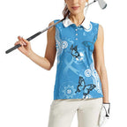 World Diabetes Day Australia Women Sleeveless Polo Shirt Blue Ribbon Butterfly Aboriginal Art - Aussie Hoodie