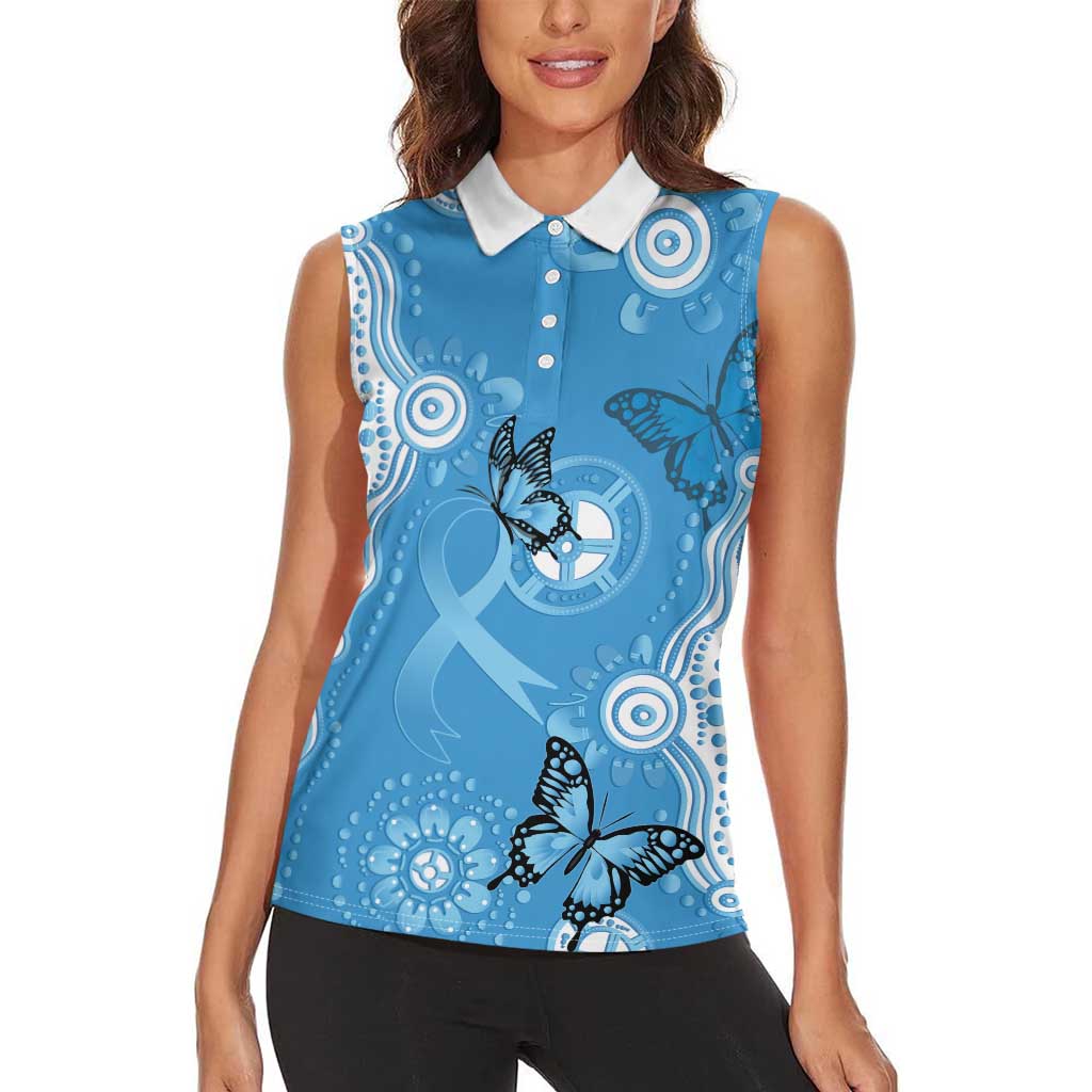 World Diabetes Day Australia Women Sleeveless Polo Shirt Blue Ribbon Butterfly Aboriginal Art - Aussie Hoodie