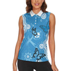 World Diabetes Day Australia Women Sleeveless Polo Shirt Blue Ribbon Butterfly Aboriginal Art - Aussie Hoodie
