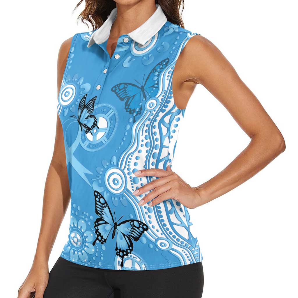 World Diabetes Day Australia Women Sleeveless Polo Shirt Blue Ribbon Butterfly Aboriginal Art - Aussie Hoodie