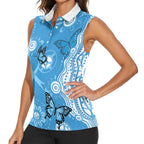 World Diabetes Day Australia Women Sleeveless Polo Shirt Blue Ribbon Butterfly Aboriginal Art - Aussie Hoodie
