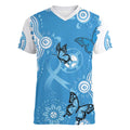 World Diabetes Day Australia Women V-Neck T-Shirt Blue Ribbon Butterfly Aboriginal Art - Aussie Hoodie