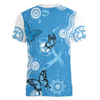 World Diabetes Day Australia Women V-Neck T-Shirt Blue Ribbon Butterfly Aboriginal Art - Aussie Hoodie