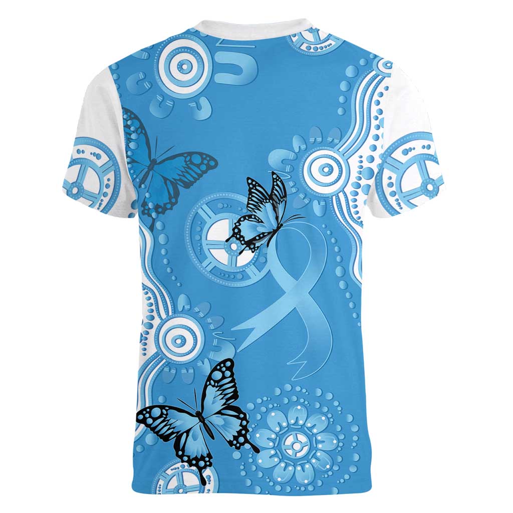 World Diabetes Day Australia Women V-Neck T-Shirt Blue Ribbon Butterfly Aboriginal Art - Aussie Hoodie