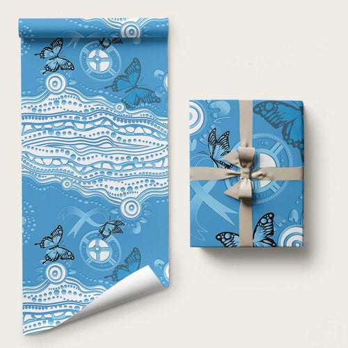 World Diabetes Day Australia Wrapping Paper Blue Ribbon Butterfly Aboriginal Art - Aussie Hoodie