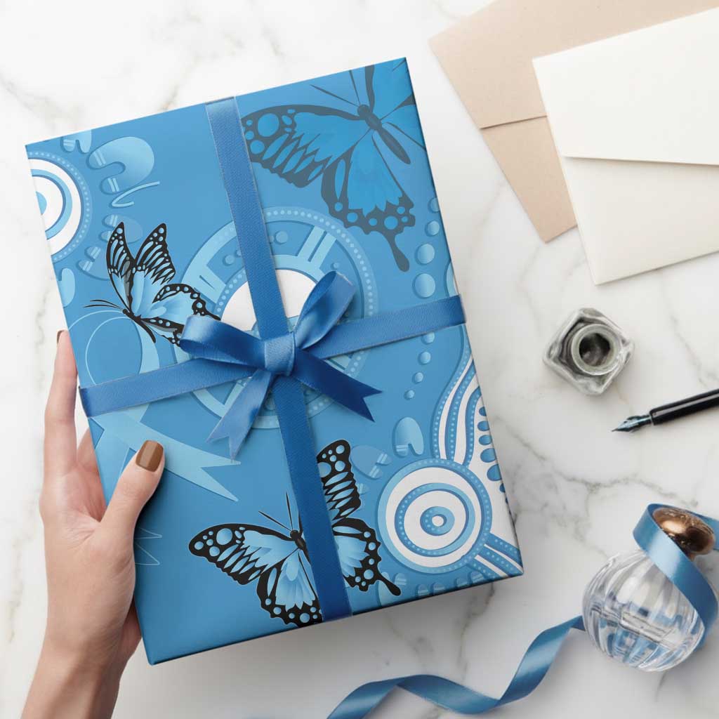 World Diabetes Day Australia Wrapping Paper Blue Ribbon Butterfly Aboriginal Art - Aussie Hoodie