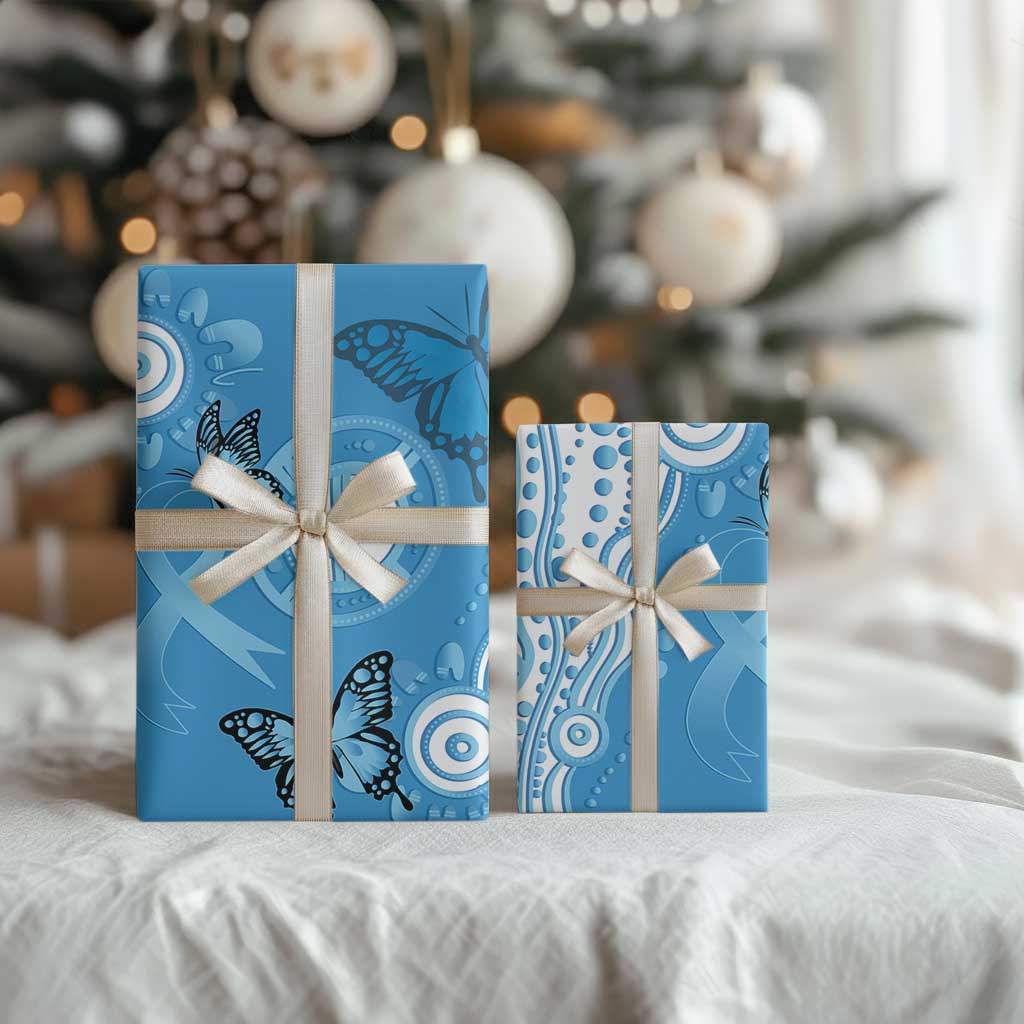World Diabetes Day Australia Wrapping Paper Blue Ribbon Butterfly Aboriginal Art - Aussie Hoodie