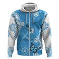 World Diabetes Day Australia Zip Hoodie Blue Ribbon Butterfly Aboriginal Art - Aussie Hoodie
