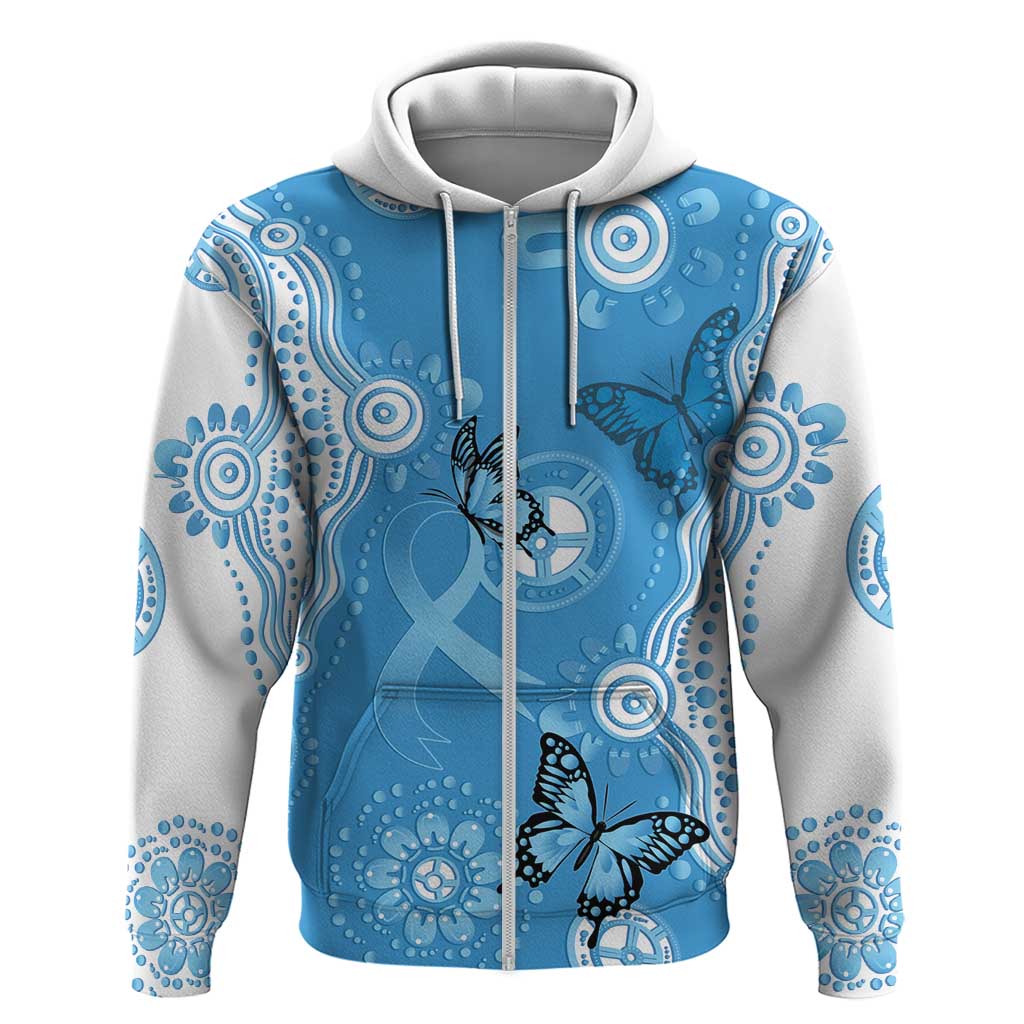 World Diabetes Day Australia Zip Hoodie Blue Ribbon Butterfly Aboriginal Art - Aussie Hoodie