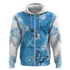 World Diabetes Day Australia Zip Hoodie Blue Ribbon Butterfly Aboriginal Art - Aussie Hoodie