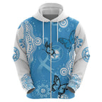 World Diabetes Day Australia Zip Hoodie Blue Ribbon Butterfly Aboriginal Art - Aussie Hoodie