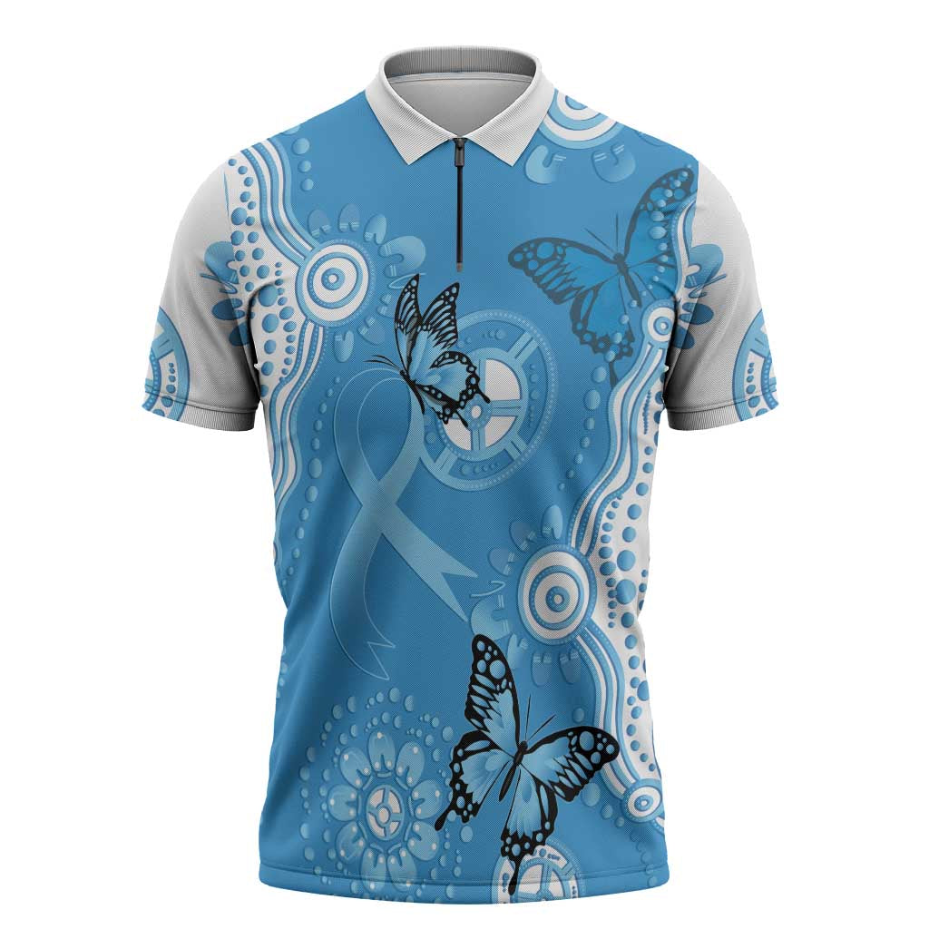 World Diabetes Day Australia Zipper Polo Shirt Blue Ribbon Butterfly Aboriginal Art - Aussie Hoodie