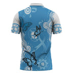 World Diabetes Day Australia Zipper Polo Shirt Blue Ribbon Butterfly Aboriginal Art - Aussie Hoodie