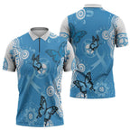 World Diabetes Day Australia Zipper Polo Shirt Blue Ribbon Butterfly Aboriginal Art - Aussie Hoodie