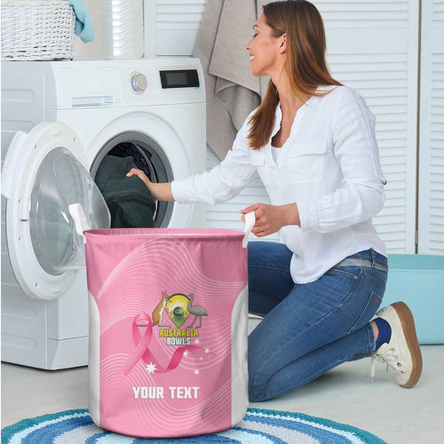 Custom Bowls Australia Breast Cancer Laundry Basket Pink Ribbon Aussie Map With Kangaroo Emu - Aussie Hoodie