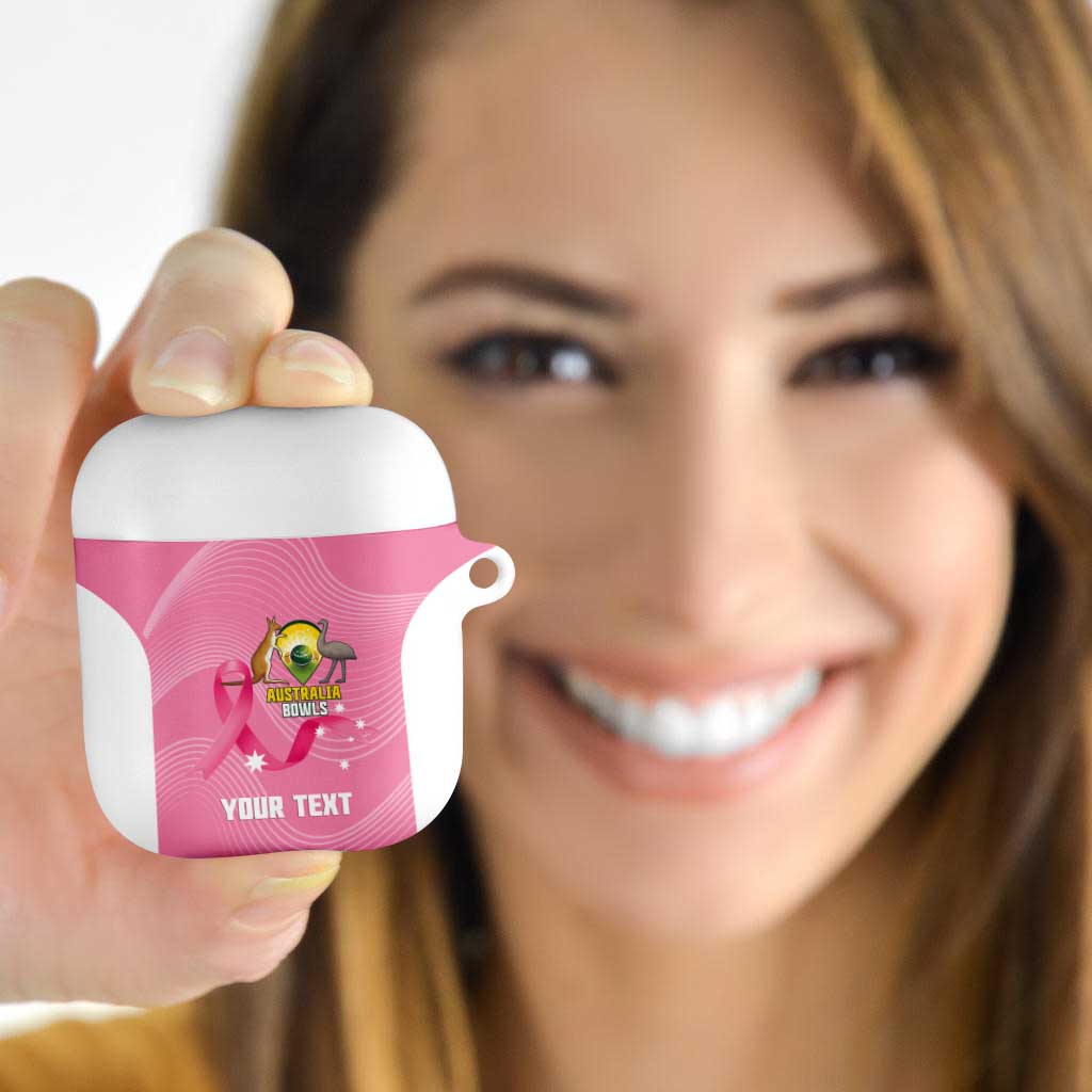 Custom Bowls Australia Breast Cancer AirPods Case Pink Ribbon Aussie Map With Kangaroo Emu - Aussie Hoodie