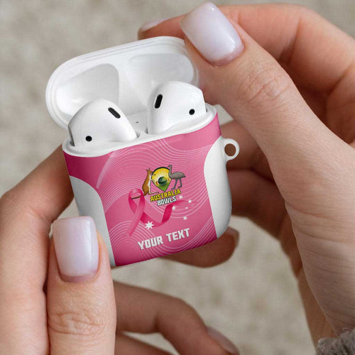 Custom Bowls Australia Breast Cancer AirPods Case Pink Ribbon Aussie Map With Kangaroo Emu - Aussie Hoodie