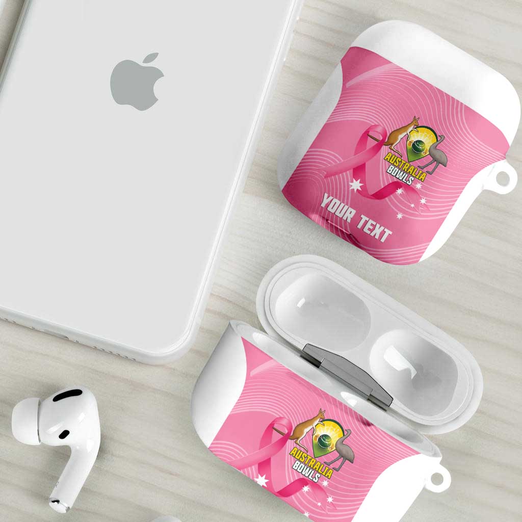 Custom Bowls Australia Breast Cancer AirPods Case Pink Ribbon Aussie Map With Kangaroo Emu - Aussie Hoodie