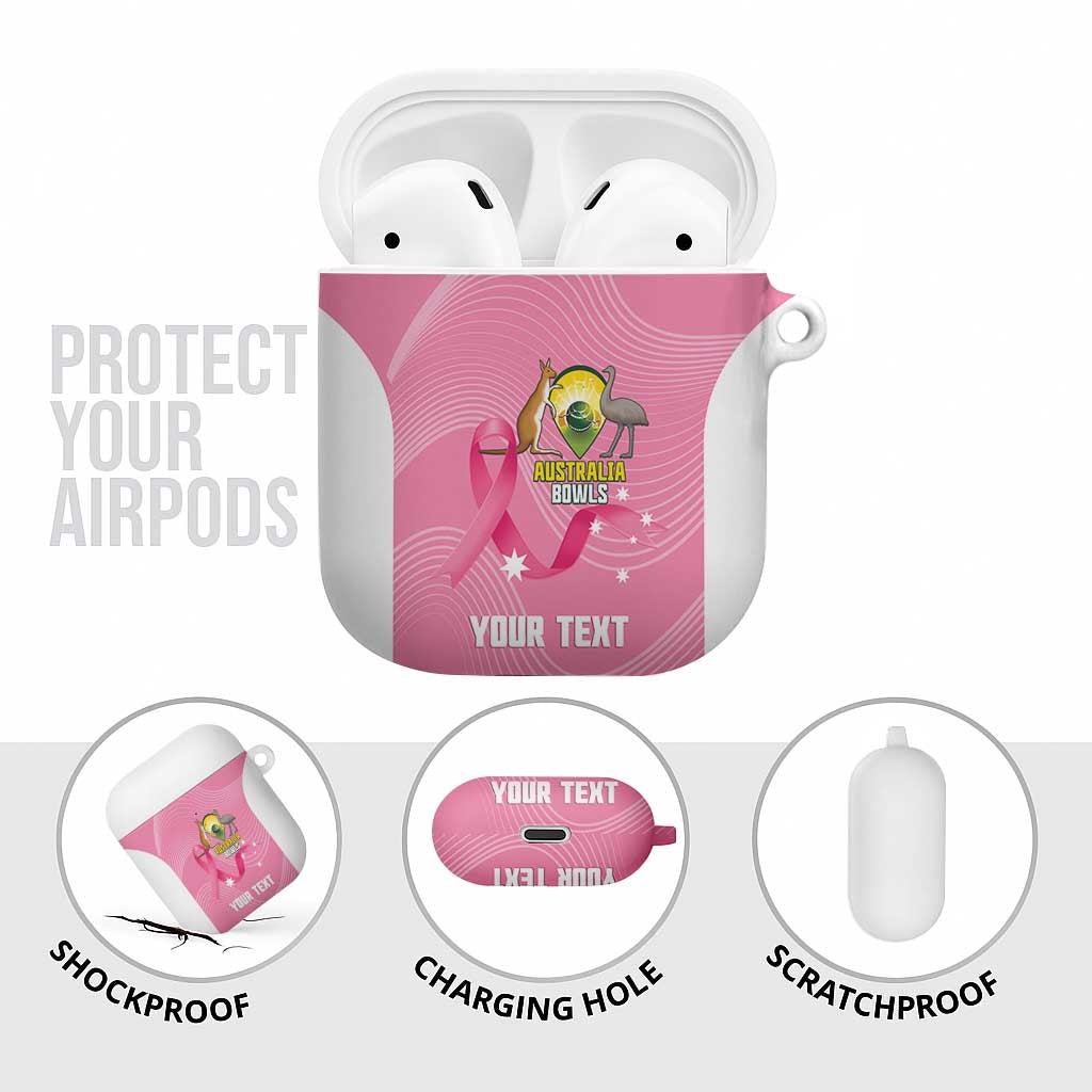 Custom Bowls Australia Breast Cancer AirPods Case Pink Ribbon Aussie Map With Kangaroo Emu - Aussie Hoodie
