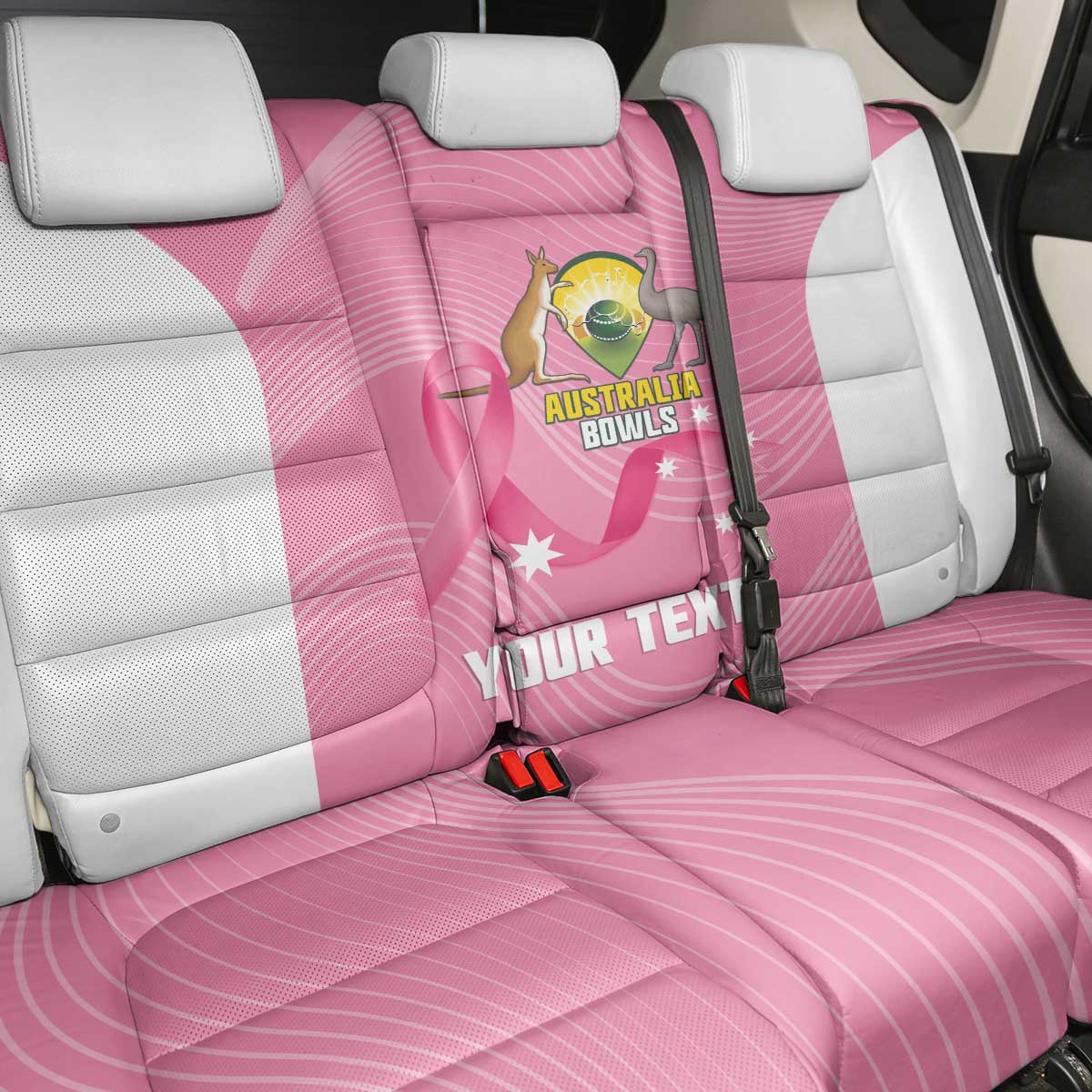 Custom Bowls Australia Breast Cancer Back Car Seat Cover Pink Ribbon Aussie Map With Kangaroo Emu - Aussie Hoodie