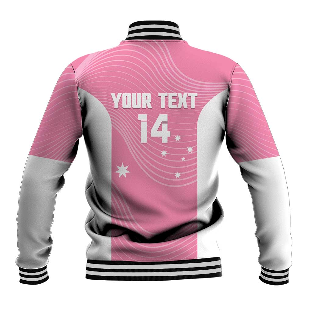 Custom Bowls Australia Breast Cancer Baseball Jacket Pink Ribbon Aussie Map With Kangaroo Emu - Aussie Hoodie