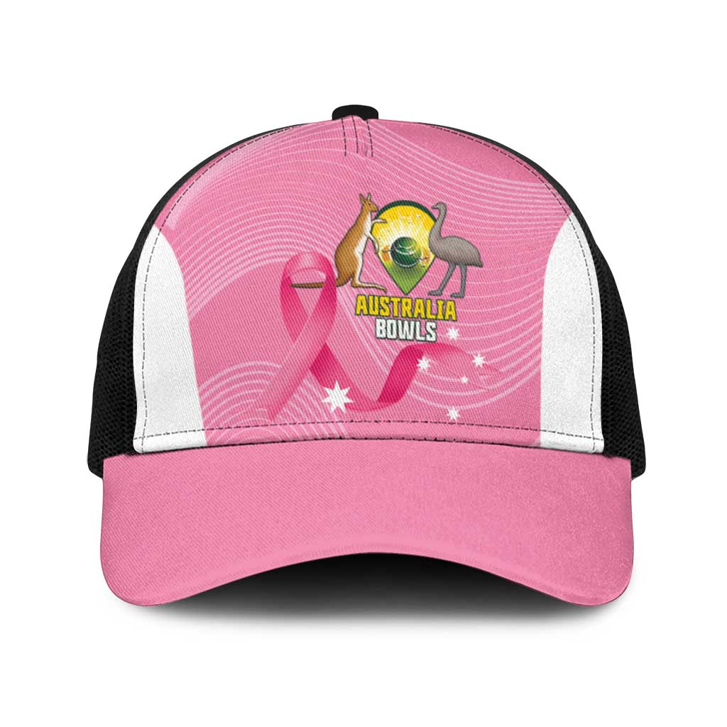 Bowls Australia Breast Cancer Baseball Net Cap Pink Ribbon Aussie Map With Kangaroo Emu - Aussie Hoodie