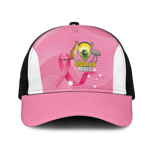 Bowls Australia Breast Cancer Baseball Net Cap Pink Ribbon Aussie Map With Kangaroo Emu - Aussie Hoodie