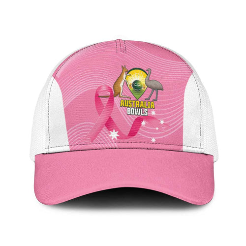 Bowls Australia Breast Cancer Baseball Net Cap Pink Ribbon Aussie Map With Kangaroo Emu - Aussie Hoodie