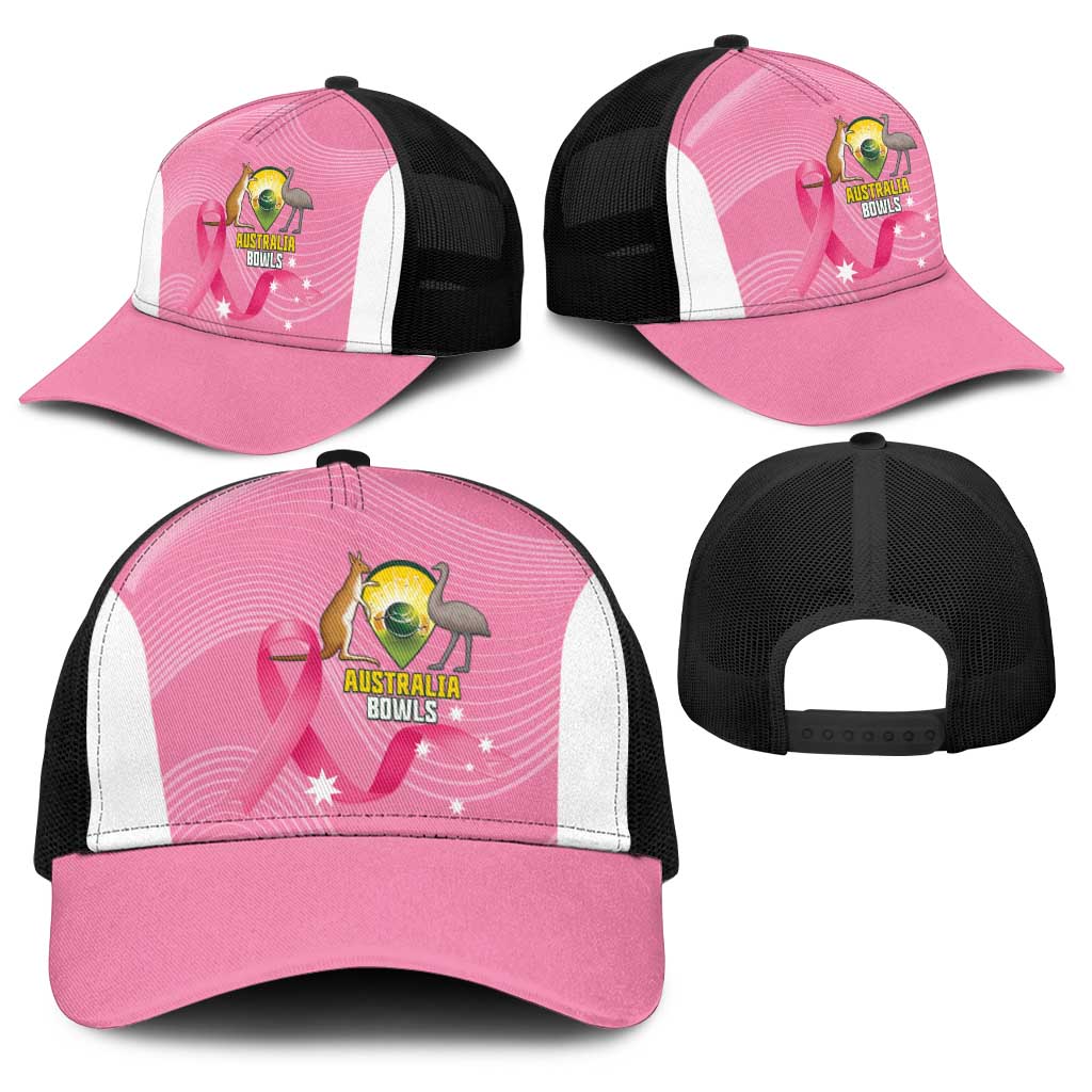 Bowls Australia Breast Cancer Baseball Net Cap Pink Ribbon Aussie Map With Kangaroo Emu - Aussie Hoodie