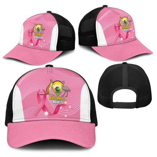Bowls Australia Breast Cancer Baseball Net Cap Pink Ribbon Aussie Map With Kangaroo Emu - Aussie Hoodie