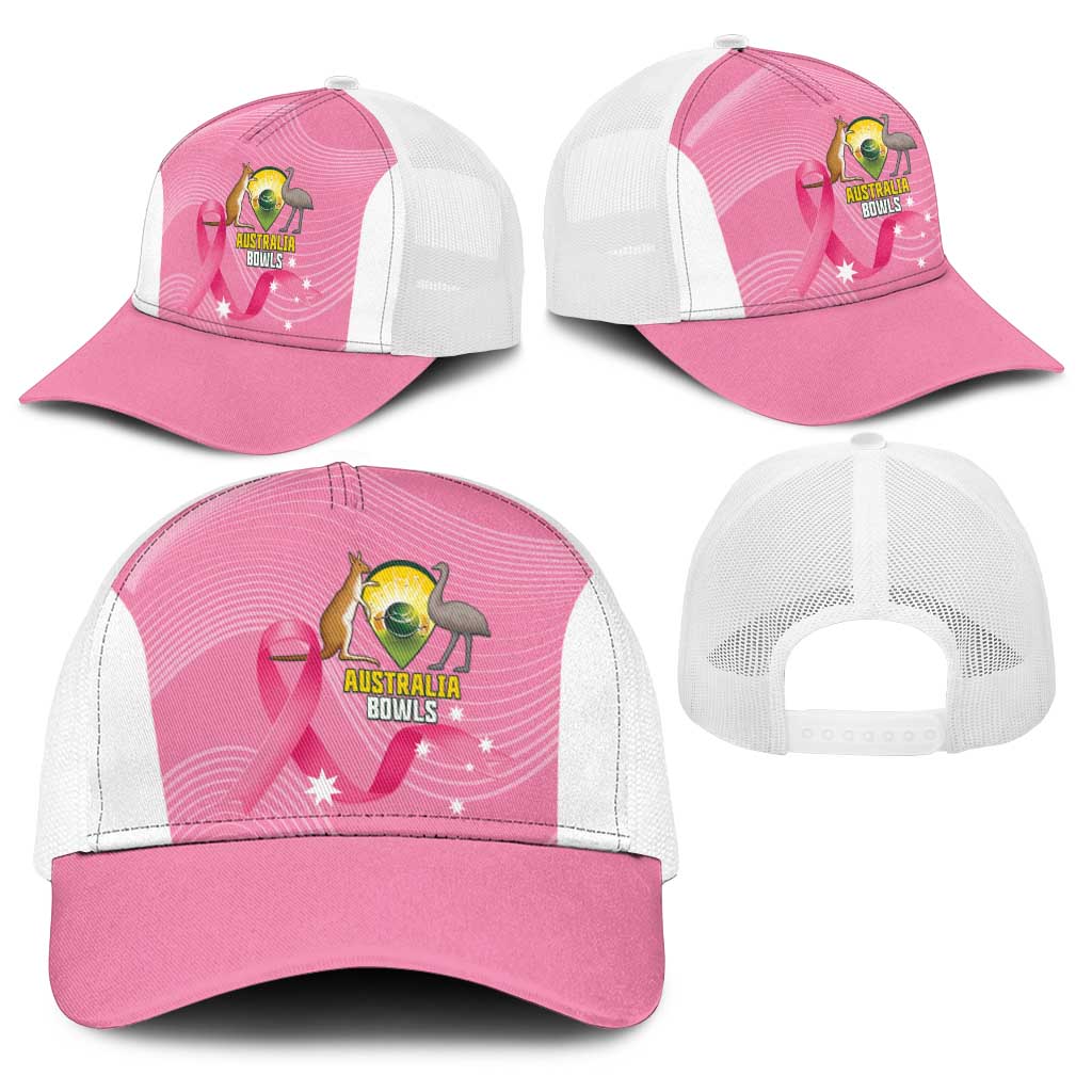 Bowls Australia Breast Cancer Baseball Net Cap Pink Ribbon Aussie Map With Kangaroo Emu - Aussie Hoodie