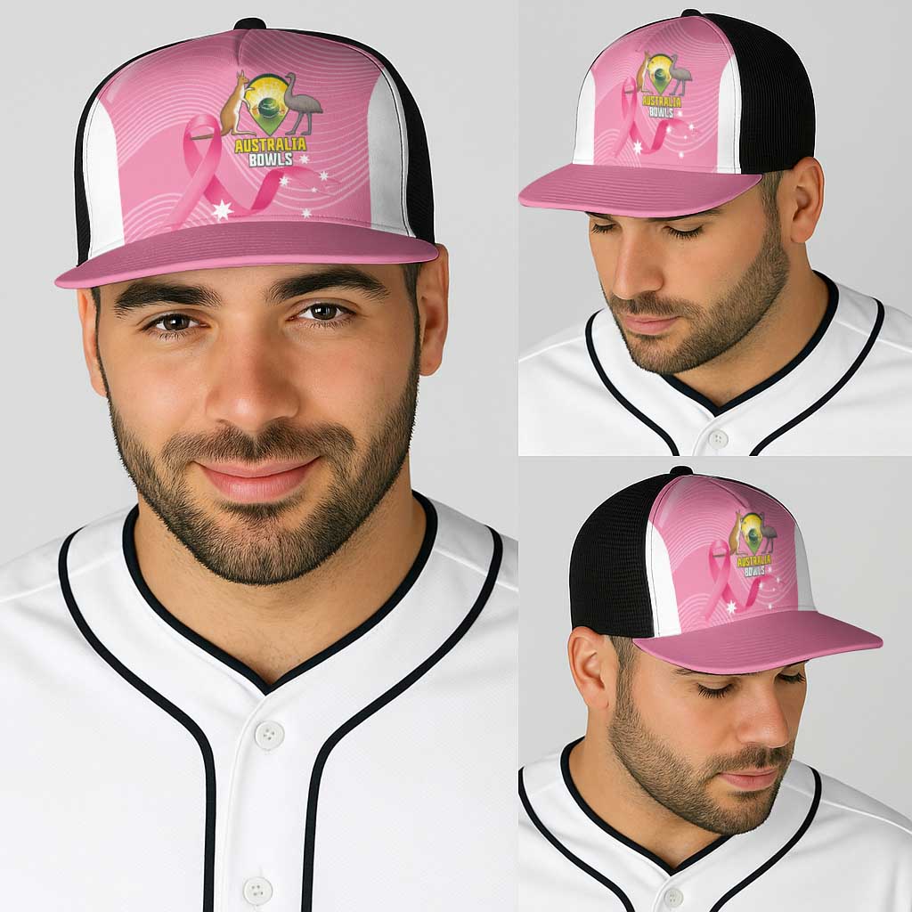 Bowls Australia Breast Cancer Baseball Net Cap Pink Ribbon Aussie Map With Kangaroo Emu - Aussie Hoodie