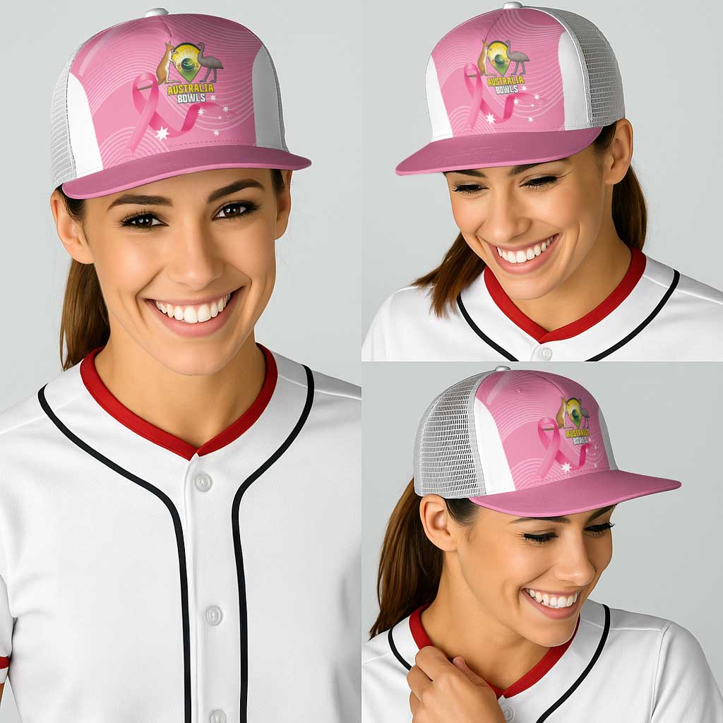 Bowls Australia Breast Cancer Baseball Net Cap Pink Ribbon Aussie Map With Kangaroo Emu - Aussie Hoodie