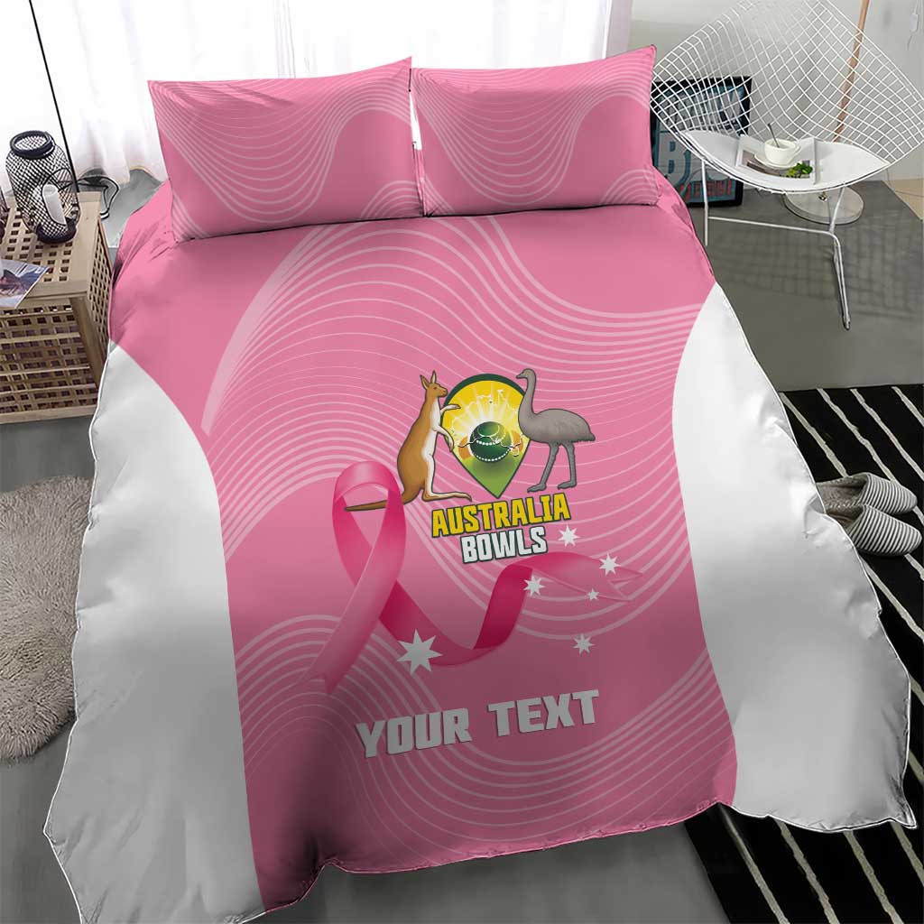 Custom Bowls Australia Breast Cancer Bedding Set Pink Ribbon Aussie Map With Kangaroo Emu - Aussie Hoodie