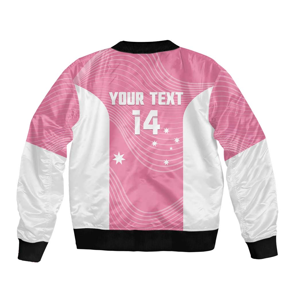 Custom Bowls Australia Breast Cancer Bomber Jacket Pink Ribbon Aussie Map With Kangaroo Emu - Aussie Hoodie