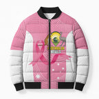 Custom Bowls Australia Breast Cancer Bomber Puffer Jacket Pink Ribbon Aussie Map With Kangaroo Emu - Aussie Hoodie