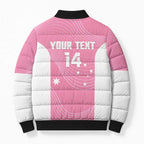 Custom Bowls Australia Breast Cancer Bomber Puffer Jacket Pink Ribbon Aussie Map With Kangaroo Emu - Aussie Hoodie