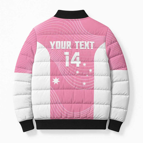 Custom Bowls Australia Breast Cancer Bomber Puffer Jacket Pink Ribbon Aussie Map With Kangaroo Emu - Aussie Hoodie